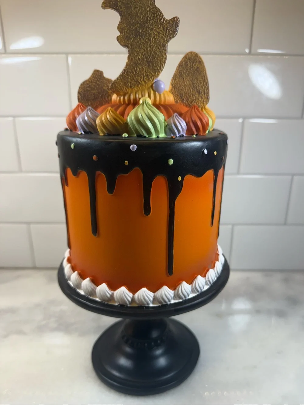 GHOULISH Orange Halloween Faux Cake W/ Monster Cookies & Candies Tabletop Decor